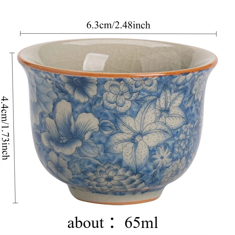 6.3CM Chinese Ice Crack Retro Blue and White Ceramic Master Cup Tea Set Tea Cup