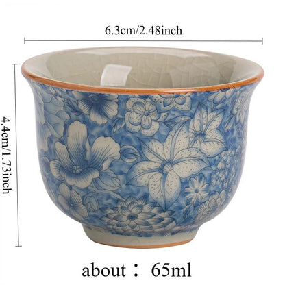 6.3CM Chinese Ice Crack Retro Blue and White Ceramic Master Cup Tea Set Tea Cup
