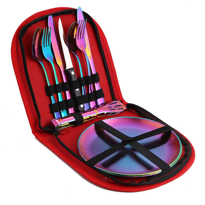 Camping Tableware Set Stainless Steel 10/19Pcs Picnic Cutlery Set W/ Storage Bag