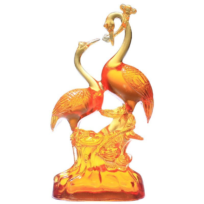 Chinese Liu Li Crystal Crane Statue Feng Shui Decor