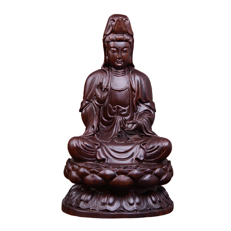 8",China Buddhism Wood Carved GuanYin Kwan-yin Buddha Statue Lotus Goddess 20cm