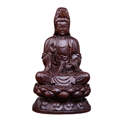 8",China Buddhism Wood Carved GuanYin Kwan-yin Buddha Statue Lotus Goddess 20cm