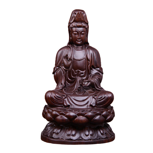 8",China Buddhism Wood Carved GuanYin Kwan-yin Buddha Statue Lotus Goddess 20cm
