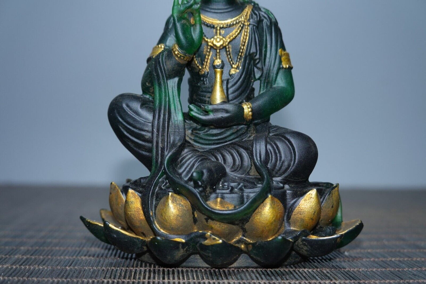 Collect old Chinese coloured glaze gilt hand made lotus Guanyin budddha statue
