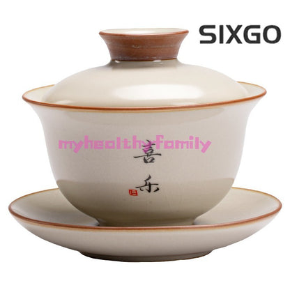 Ru Kiln Three Cai Gaiwan Ceramic Tea Bowl Tea Set Handwriting