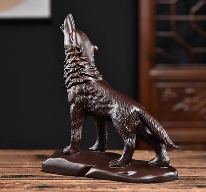 Natural Ebony Wood Carved Wolf Statue Figurine Animal Collectible