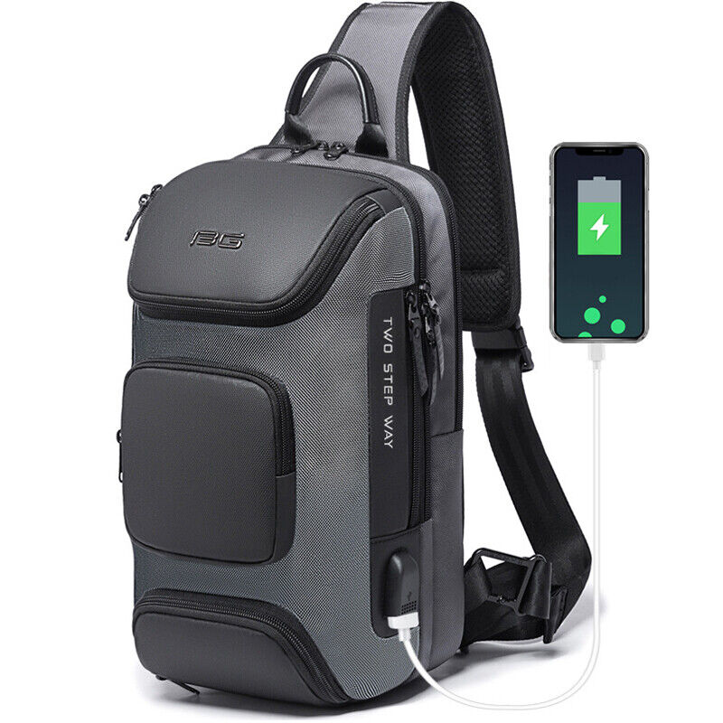 Men's Sling Backpack Oxford cloth Waterproo Crossbody Bags USB Charging Port