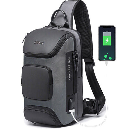 Men's Sling Backpack Oxford cloth Waterproo Crossbody Bags USB Charging Port