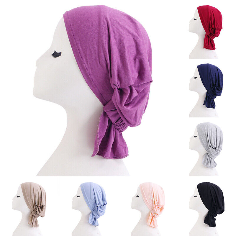 Womens Hair Loss Wrap Cancer Chemo Cap Solid Muslim Turban Hijab Hat Head Cover