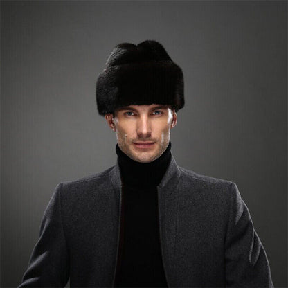 Winter French Style Mens Full-pelt Mink Hats Outdoor Solid Earflaps Hats