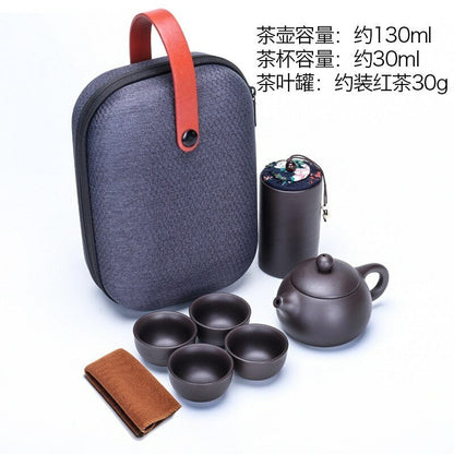 Portable Travel Tea Set Purple Clay Kung Fu Teaset Chinese Ceramic TeaPot 4 Cups