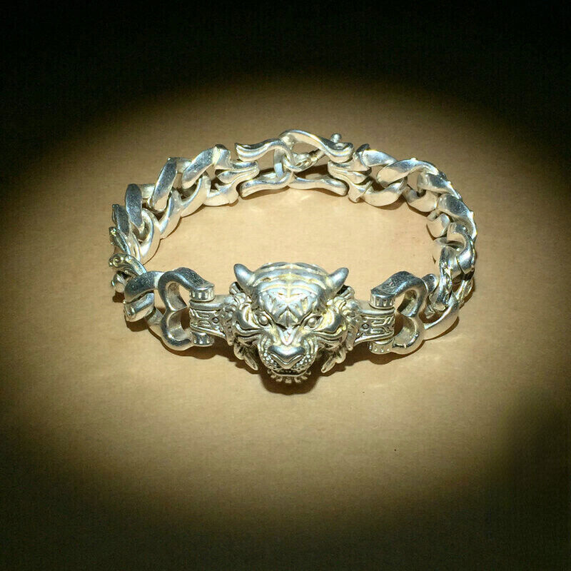 Rare Tibet Silver Carved DRAGON Men's Bracelet Bangle