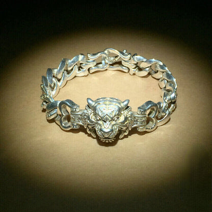 Rare Tibet Silver Carved DRAGON Men's Bracelet Bangle