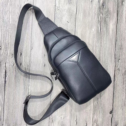 Top Soft Cow Leather Black Sling Backpack, Mens Casual Crossbody Bag for Hiking
