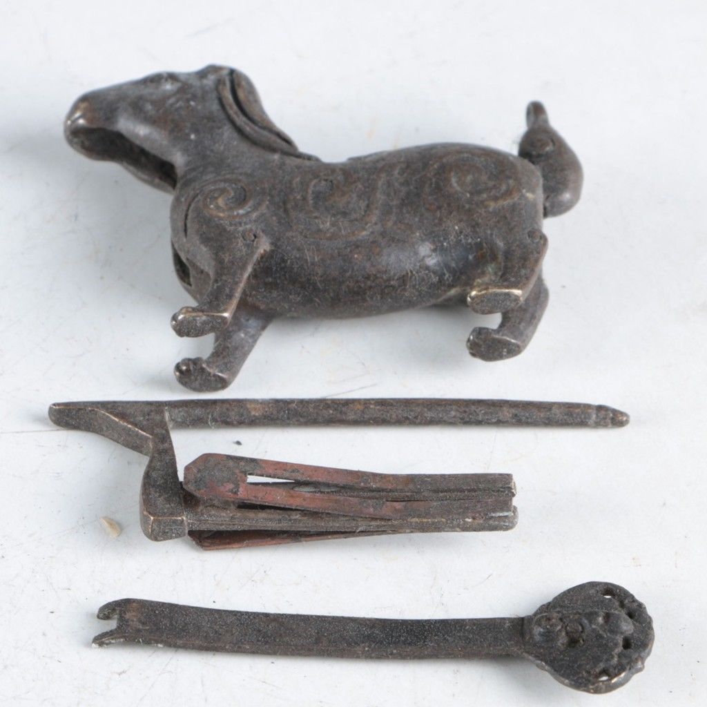 Chinese Old Brass Handmade Rabbit Lock with Keys Rare Collectibles -