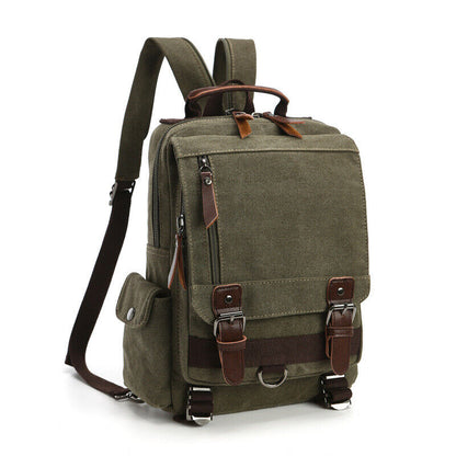 Unisex Canvas Convertible Small Backpack Rucksack Chest Pack Sling Bag Traavel