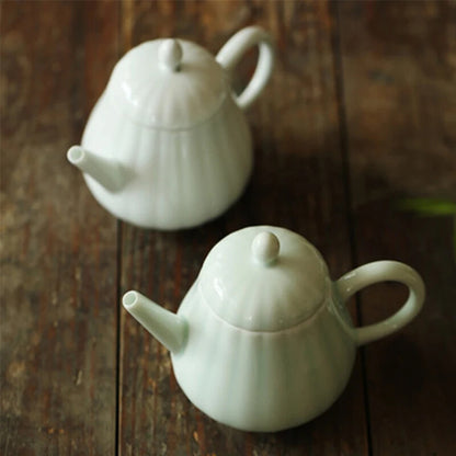 1pc 4.92" White Porcelain Celadon Ceramic Teapot Filter Simple Retro Teapot Gift
