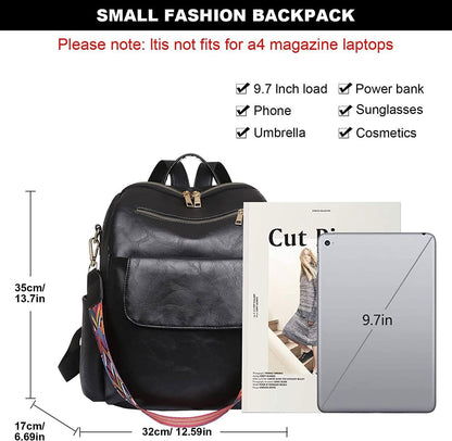 Girl Women Retro Fashion Backpack PU Leather Shoulder Handbag Travel Bag Satchel