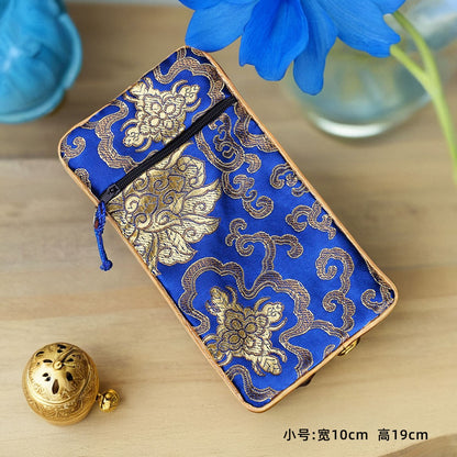1PC Brocade Zipper Bag Warp Cloth Scripture Bag Jewelry Pouch