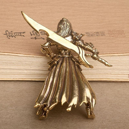 Brass Solid Beauty Warrior Statue Desktop Tea Pet Warcraft Craft Ornament