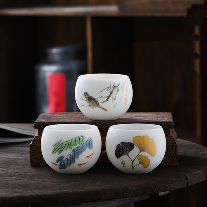One Tea Cup Boutique Hand Drawing Fat Mutton Jade Porcelain Master Cup 130ml New