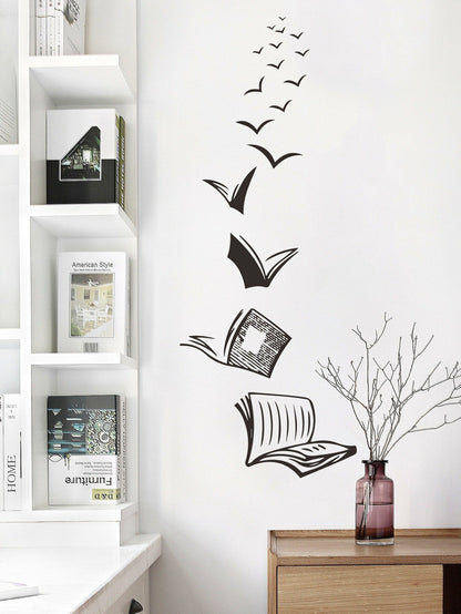 Book Print Wall Sticker Open Book Reading Art Decor Removeable Vinyl Decal