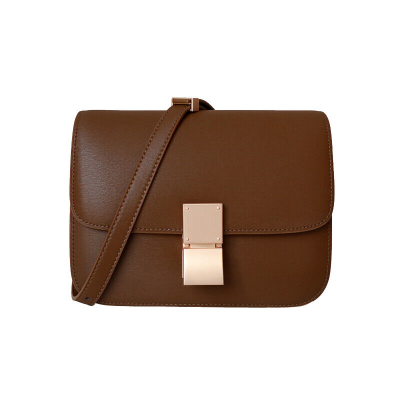 Real Leather Small Flap Box Square Clutch Shoulder Bag Purse Crossbody Trunk