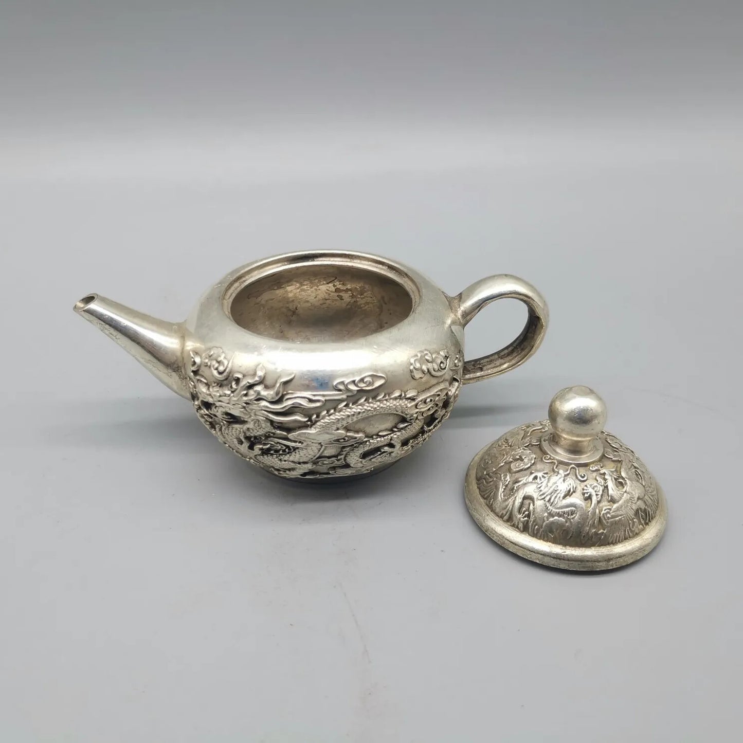 Chinese Antique Copper Teapot Ornaments Dragon and Phoenix Brass Collection