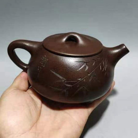 Chinese Yixing Purple Clay Teapot Zisha Ceramic Carving Pine Crane Tea Set Rare