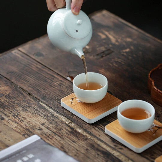 Handpainted Plum Flower Bamboo Teacuo Saucers Tea Coasters Accessories