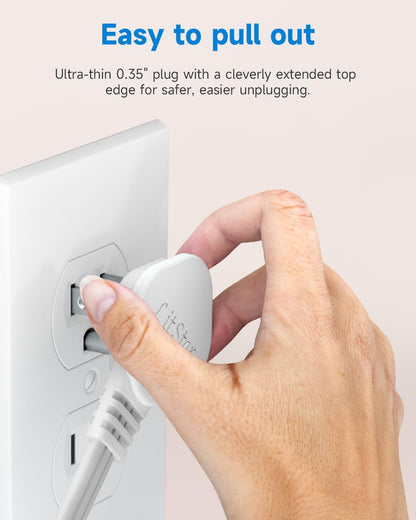 Flat Plug 1Ft Short Extension Cord, White 90-Degree Plug Low Profile Power Adapt