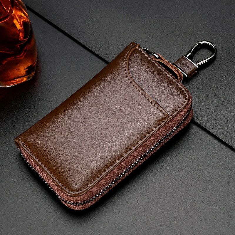 Zipper Wallet Leather Men Key Holder Pouch Purse Unisex Useful Key Organizer Bag