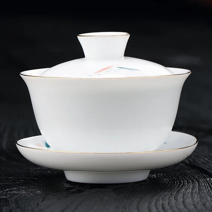 White Porcelain Three-color Gaide Town Tea Goat Fat Jade Bowl