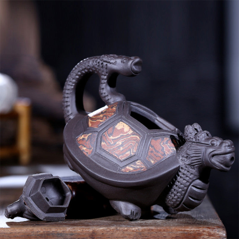 240ml Chinese Yixing Purple Clay Teapot Handmade Dragon Turtle Tea Pot