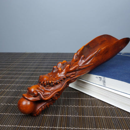 Vintage Boxwood Tea Scoop 5.91in 47g Dragon Pearl Carved Tea Tool