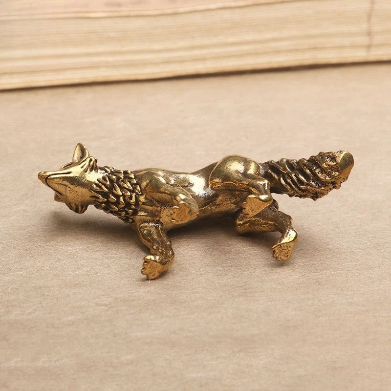5.7cm Brass Small Fox Statue Tea Pet Table Ornament Luck Home Decoration