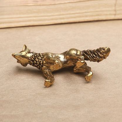 5.7cm Brass Small Fox Statue Tea Pet Table Ornament Luck Home Decoration