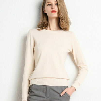 Women Sweater Clothes Solid Round Neck Jumper Long-sleeved Knitted Pullovers