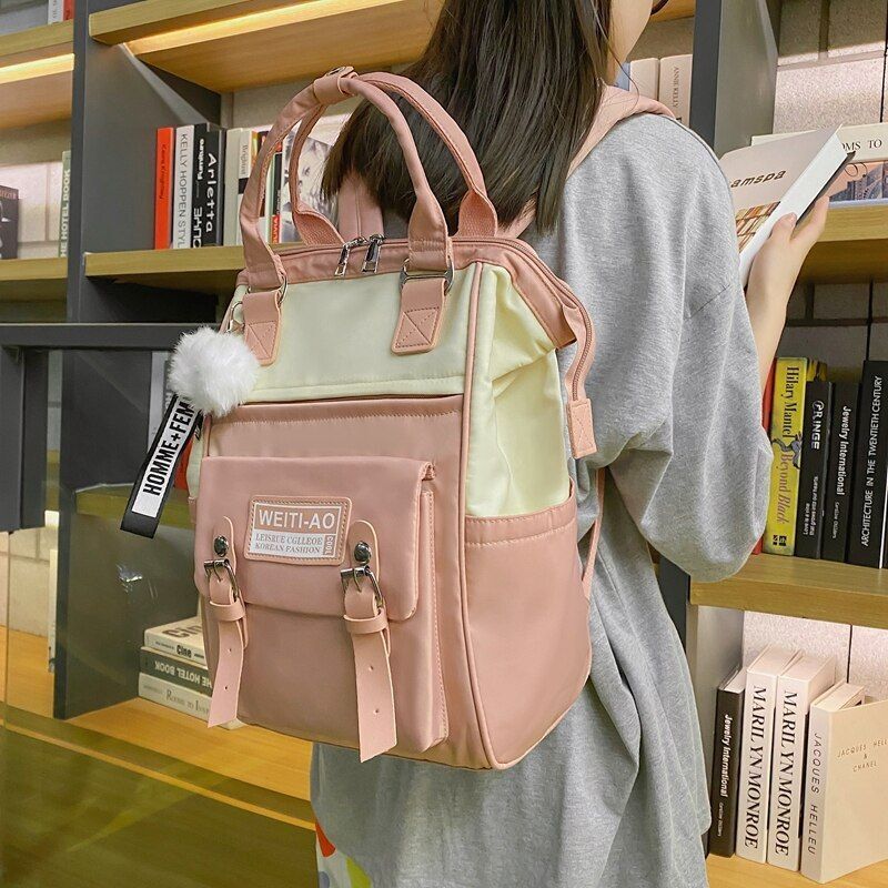 Fashion Backpack Contrast Nylon Bag Soft Handle Student Bag Backpacks 39*15*25CM