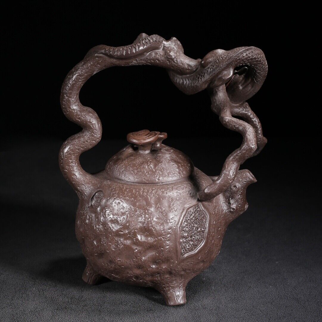 Vintage Chinese Yixing Purple Clay Teapot Zisha Ceramic Carving Dragon Teaware