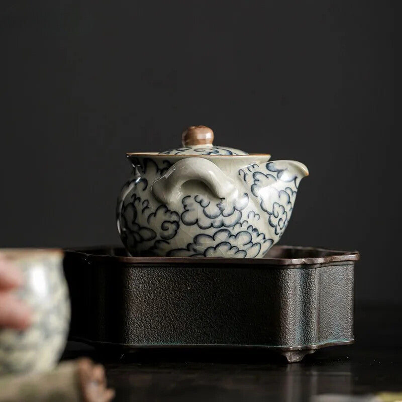 Ru Kiln Ceramic Hand Pot Hand-painted Blue and White Porcelain Filter Tea Set