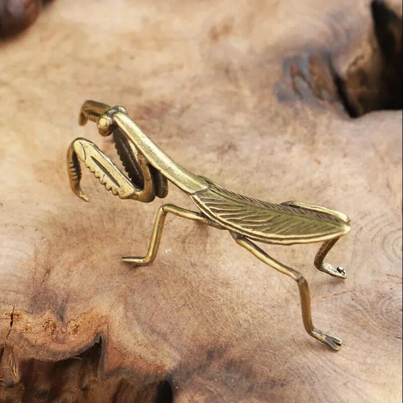 Copper Mantis Miniature Ornament Tea Pet Solid Insect Figurine Decoration Decor