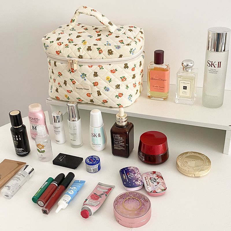 Makeup Bag Zipper Cosmetic Organizer Large Cloth Box Make Up Purse Toiletry Case