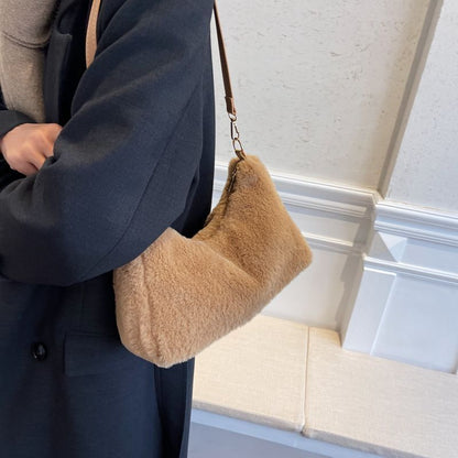 Faux Fur Shoulder Bags Small Soft Crossbody Winter Solid Luxury Warm Handbags