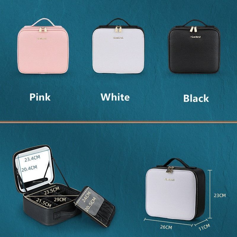 Lighted Cosmetic Case Mirror LED Cosmetic Bag Big Makeup Storage Box 26*11*23 CM