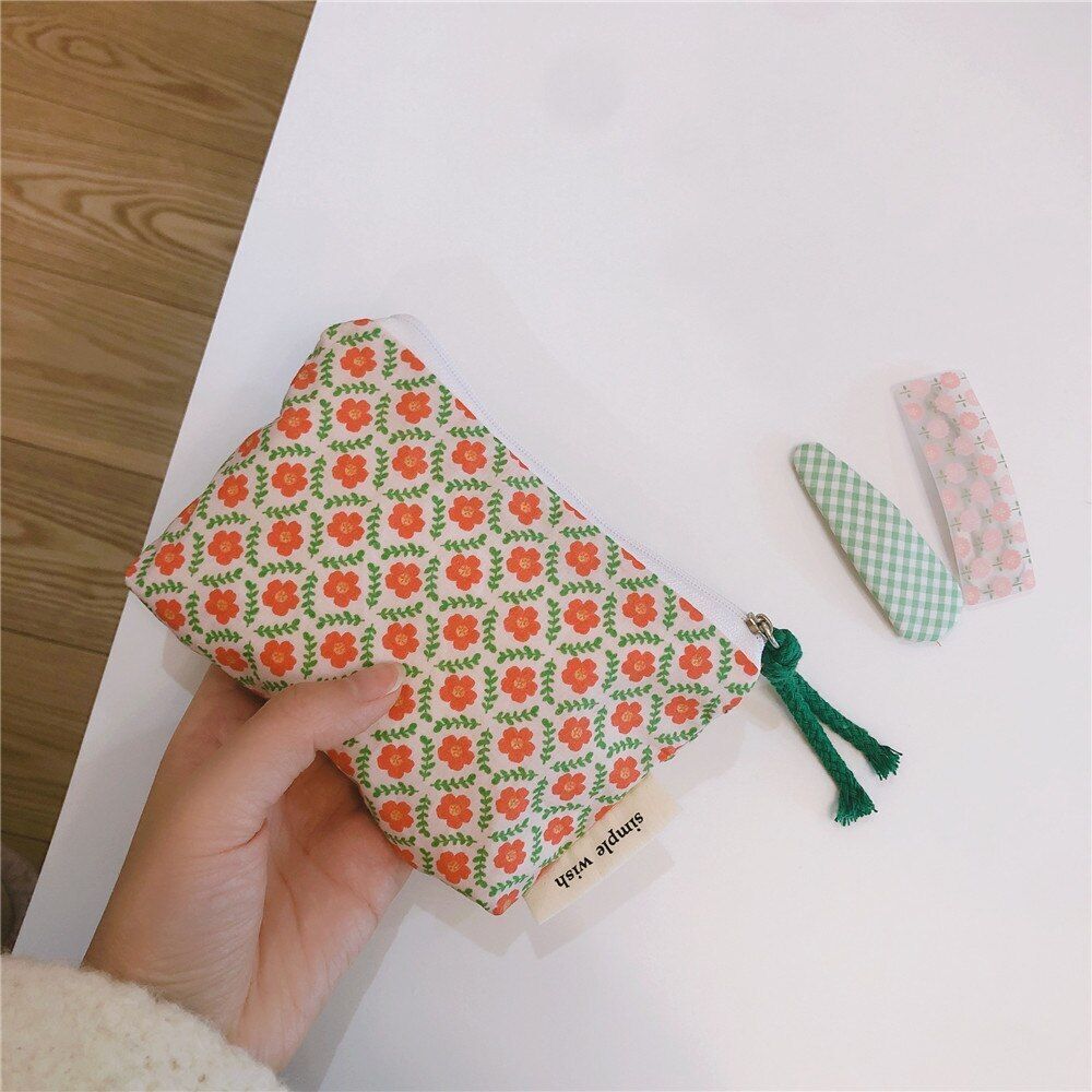 Small Cosmetic Make Up Bag Cotton Floral Organizer Bags Lipstick Purse Coin 1 PC