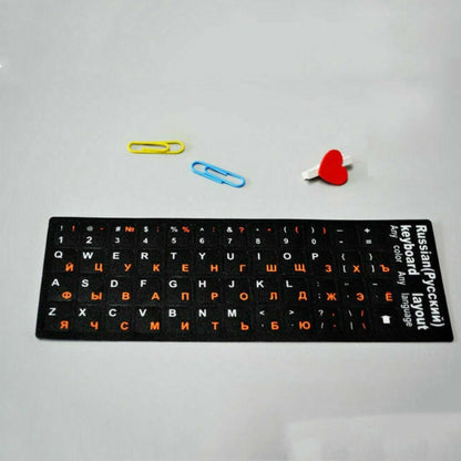 Russian Standard Keyboard Layout Sticker Orange Letters on Black