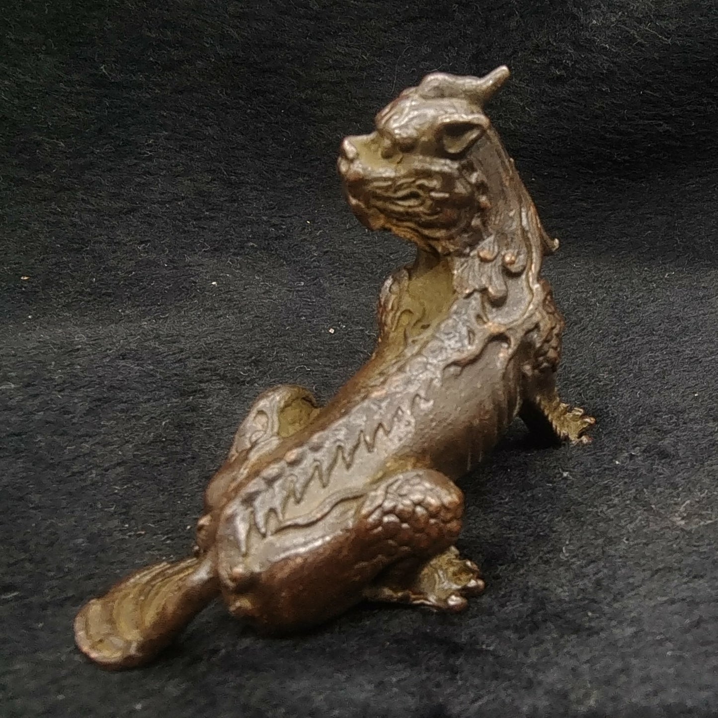 Chinese Antique Bronze Unicorn Tea Pet Statue Ornament