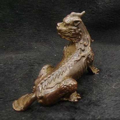 Chinese Antique Bronze Unicorn Tea Pet Statue Ornament