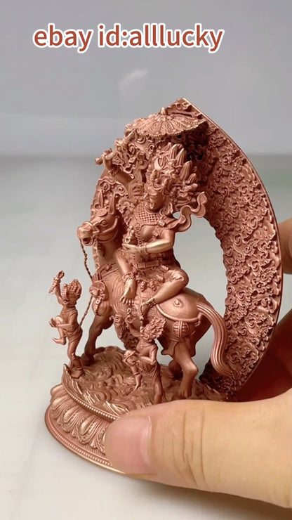 10cm Exquisite Red Copper Carving Tibet Buddhism Palden Lhamo Statue
